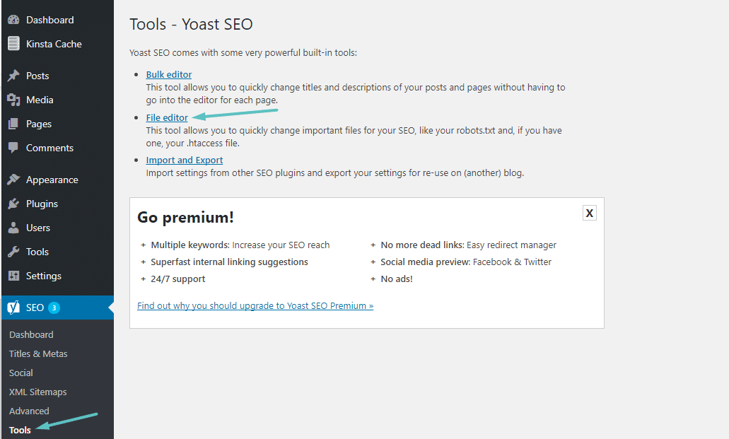 Cómo acceder al editor de archivos de Yoast